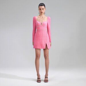 Self Portrait Pink Boucle Diamante Detail Mini Dress